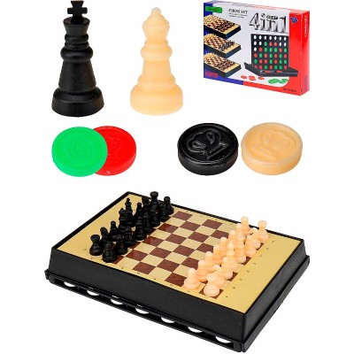Игра настольная 4 в 1. ШАХМАТЫ, ШАШКИ, НАРДЫ и ПЯТНАШКИ (Арт. 318000) 318000
