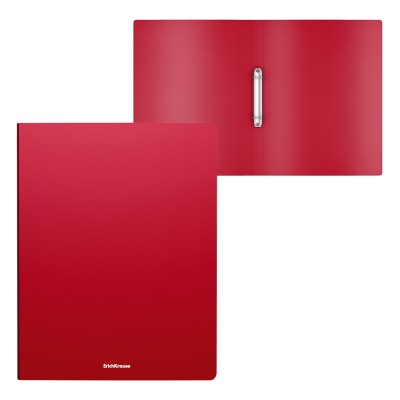 Папка на 2 кольцах пластиковая ErichKrause Matt Classic, 24мм, A4, красный 49967