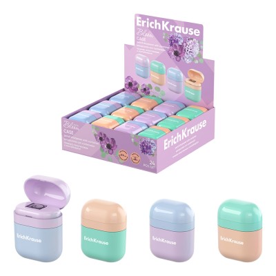 Точилка пластиковая ErichKrause Case, Pastel Bloom, с контейнером, ассорти 60039