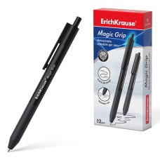 Ручка гелевая пиши-стирай автомат "Magic Grip" черная, 1 шт, 0.5/109мм корп черный рез ERICH KRAUSE 48200 085520