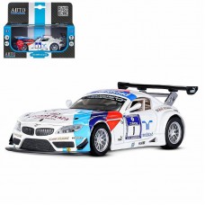 ТМ "Автопанорама" Машинка металлическая 1:32 BMW Z4 GT3, белый, свет, звук, откр. двери и капот, инерция, в/к 17,5*13,5*9 см JB1251302