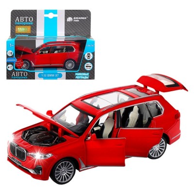 ТМ "Автопанорама" Машинка металлическая 1:32 BMW X7, красный, свет, звук, откр. четыре двери, капот и багажник, инерция, в/к 18*13,5*9 см JB1251312