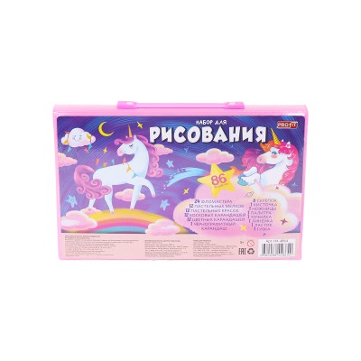 Набор для рисования "ВЕСЕЛЫЙ ЕДИНОРОГ" (НХ-4864),86 предметов, пласт. кейс ТМ "Profit"  НХ-4864