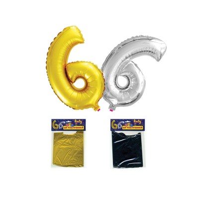 ШАР ФОЛЬГИРОВАННЫЙ, ЦИФРА "6", 35см, золото/серебро, ассорти ACTION! L00659