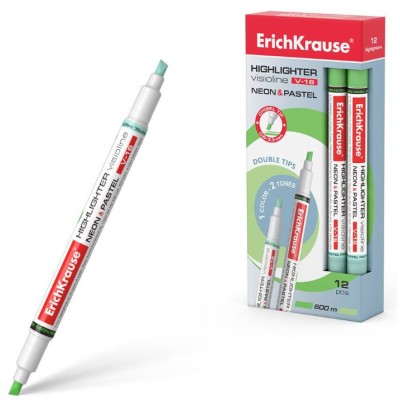 Двухсторонний текстмаркер ErichKrause Visioline V-16 Neon+Pastel цвет чернил зеленый 56016