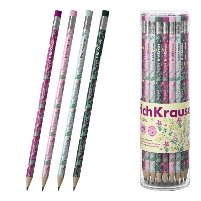 Чернографитный карандаш пластиковый ErichKrause Floral Soul круглый с ластиком НВ  62775