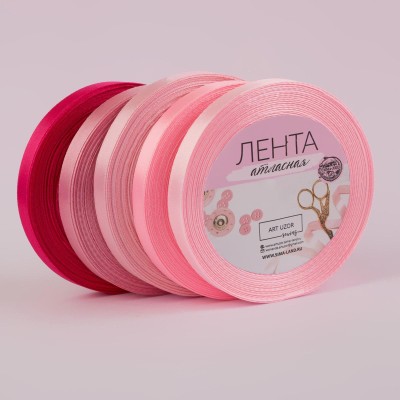 Лента атласная (цена за1ленту) 10мм*25±1ярд, спектр, розовый 2611785