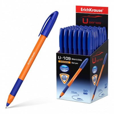 Ручка шариковая ErichKrause® U-109 Orange Stick&Grip 1.0, Ultra Glide Technology, цвет чернил синий (в коробке по 50 шт.) 47591