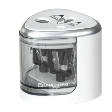 Точилка электрическая BRAUBERG DUAL (для 2 диаметров карандашей!), 4 батарейки АА, белая, 270580