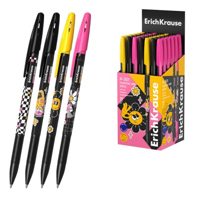 Ручка шариковая ErichKrause R-301 Stick Positive Vibe 0.7, цвет чернил синий 63080
