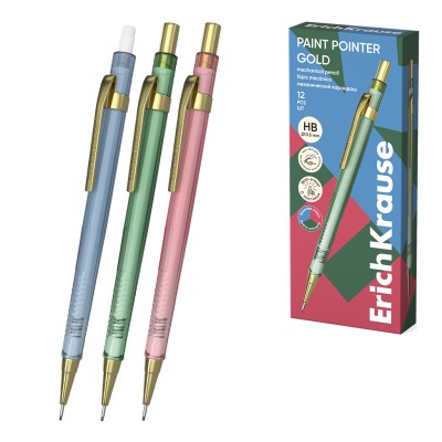 Карандаш механический ErichKrause Paint Pointer Gold 0.5 мм, с ластиком, НВ 62780