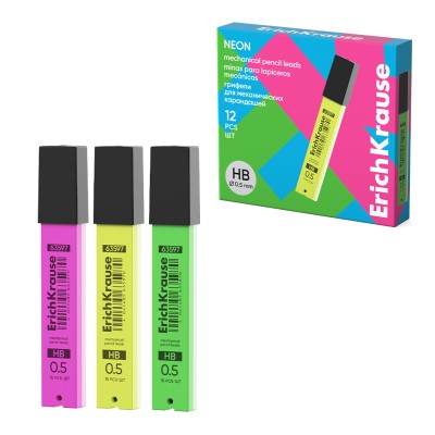 Грифели ErichKrause Neon для механических карандашей 0.5 мм, HB 63597