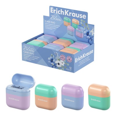 Точилка пластиковая ErichKrause Case Duo, Pastel Bloom, с контейнером, ассорти 59989
