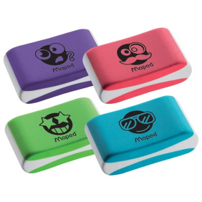 Ластик MAPED (Франция) "Essentials Soft Color", 33,5х21,5х9,9мм, цветной, ассорти, эргономичный, синтетический каучук, 112922, 112921